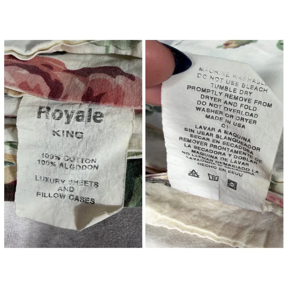 Vtg Royale Floral King Sheet Set 2pc 100% Cotton Cabbage Rose Cottage Chic USA